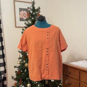 Zanzibar Rust Orange XL Cotton Button-Detail Short Sleeve Top 🥂